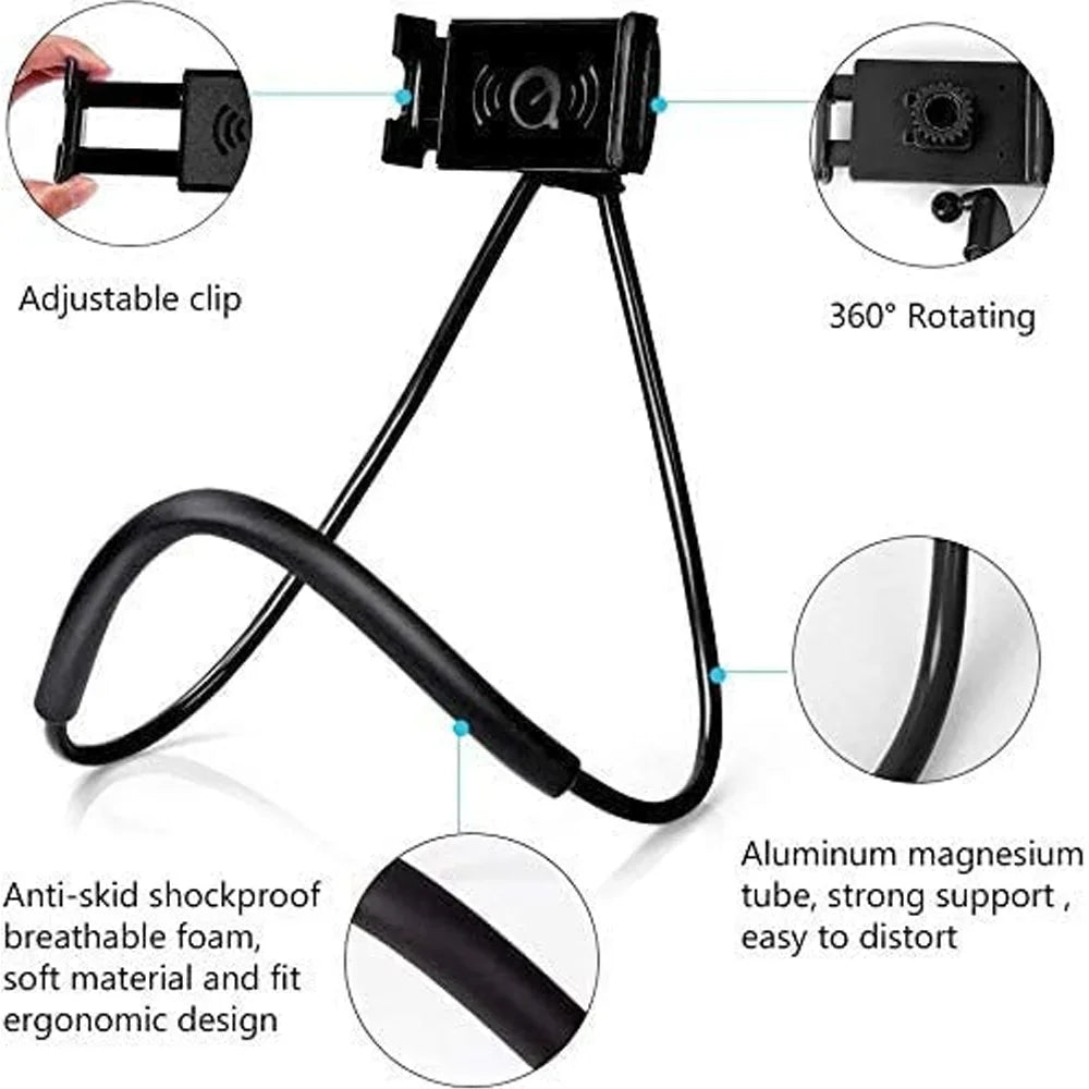 Lazy Neck Phone Holder ā 360° Flexible Mobile Stand for Hands-Free Viewing